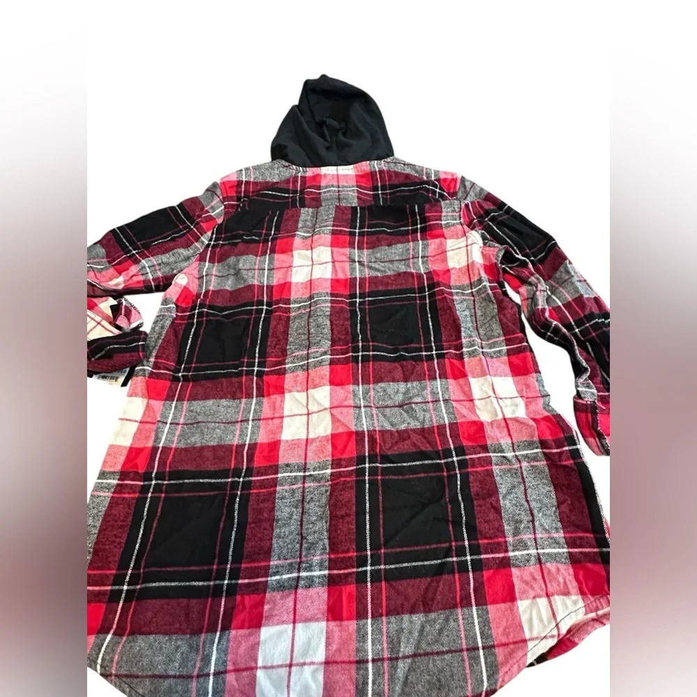 Art Class Boys Flannel Hoodie Shirt Red Black‎ Plaid Size L (12/14)  NWT